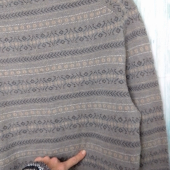 Black brown 2 ply cashmere men's v neck sweater fair isle print Large - Picture 5 of 7